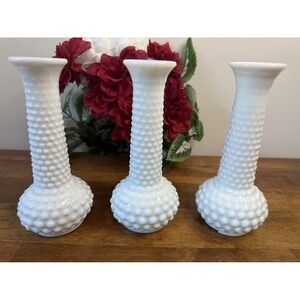 Vintage E.O. Brody Co. Milk Glass Hobnail Vases Set‎ Three  Wedding Decor